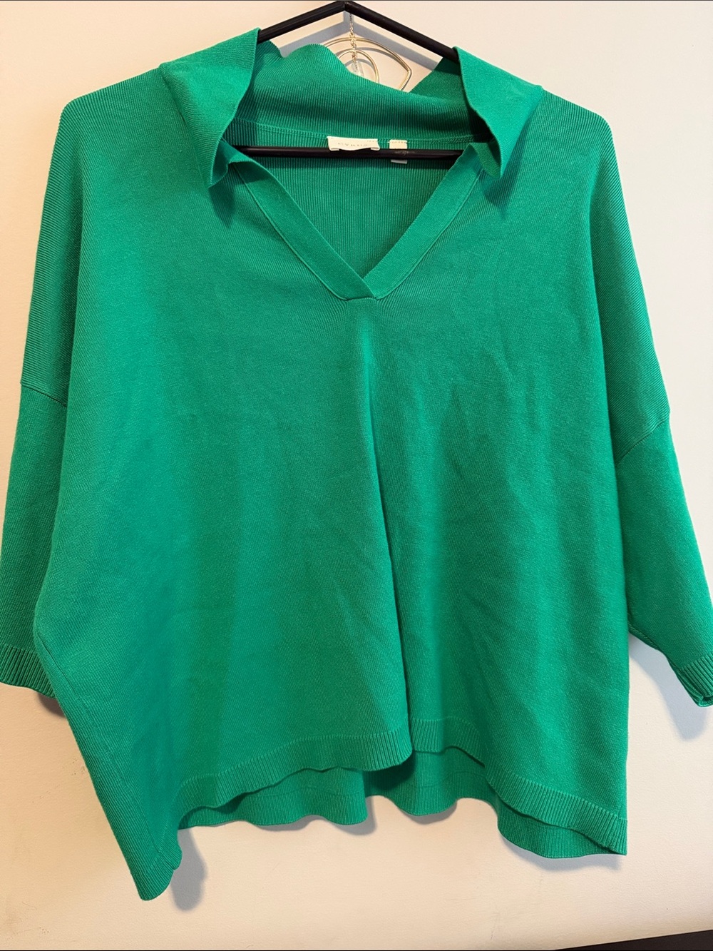 Cyrus Emerald Green V-Neck Collared Oversized Sweater